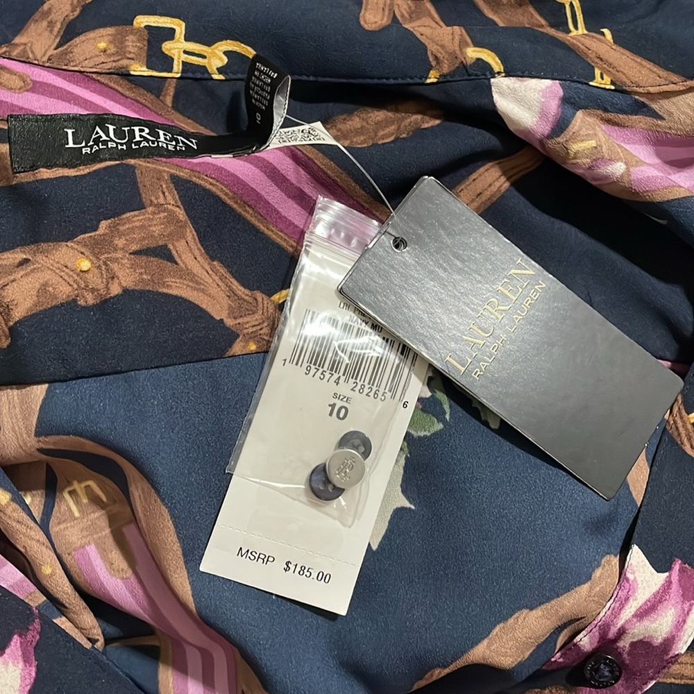 NWT Lauren Ralph Lauren Print Crepe Shirt Dress - Picture 9 of 10